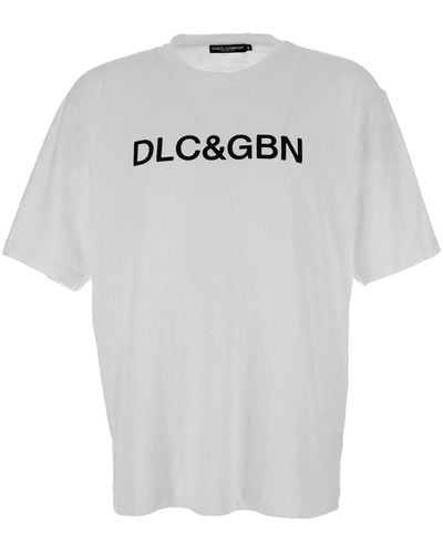 Dolce & Gabbana Crewneck T-Shirt With Contrasting Logo - Grey