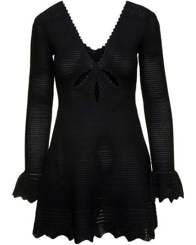 Self-Portrait Knit Long Sleeves Mini Dress - Black