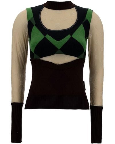 Marine Serre Jumper With Crescent Moon And Diamond Motif In Cotton - Green