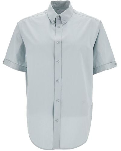 Off-White c/o Virgil Abloh Light Blue Short Sleeve Shirt With Button-down Collar In Cotton Man