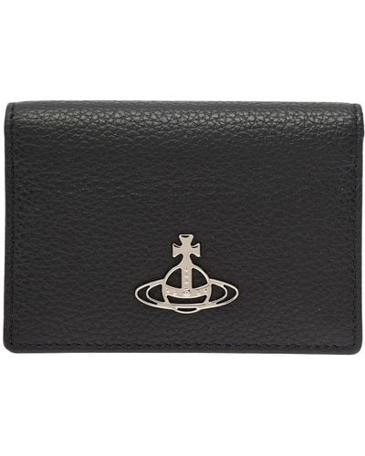 Vivienne Westwood Card Wallet With Orb Detail In Hammered Leather - Black