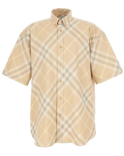 Burberry Check Pattern Short Sleeve Shirt - Natural