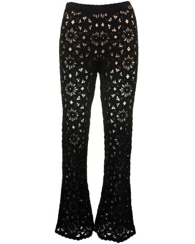 Twin Set Flared Trousers With Crochet Work - Black