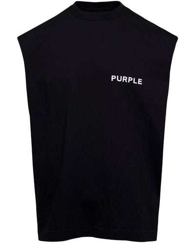 Purple Brand Brand T-Shirt Smanicata Girocollo Con Stampa Logo Nera - Nero