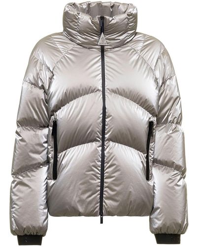 Moncler Avoriaz Silver Colored Nylon Down Jacket Woman - Gray