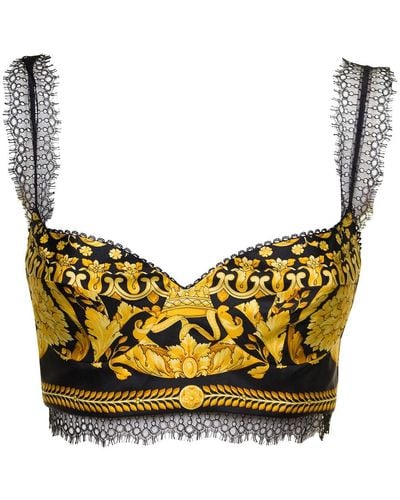 Versace Baroque-Print Cropped Top - Yellow