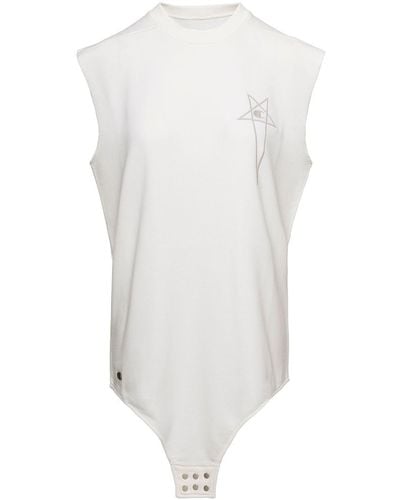Rick Owens 'Sl Body' Long Tank Top With Pentagram Embroidery And - White