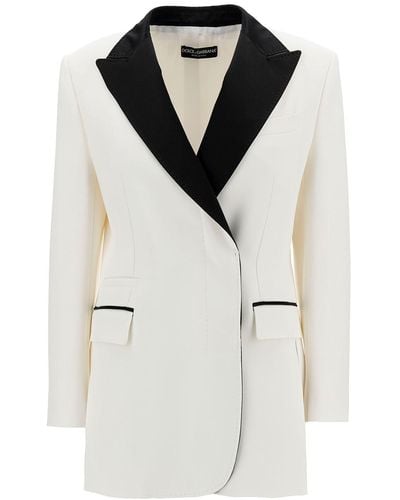 Dolce & Gabbana White Double-breasted Jacket With Peak Revers In Viscose Blend Woman