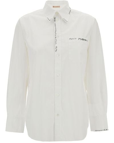 Marni Camicia Oversize Con Stampa Logo A Contrasto - Bianco