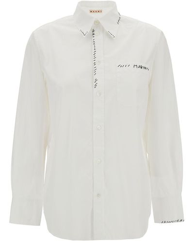 Marni Camicia oversize con stampa logo a contrasto in cotone - Bianco