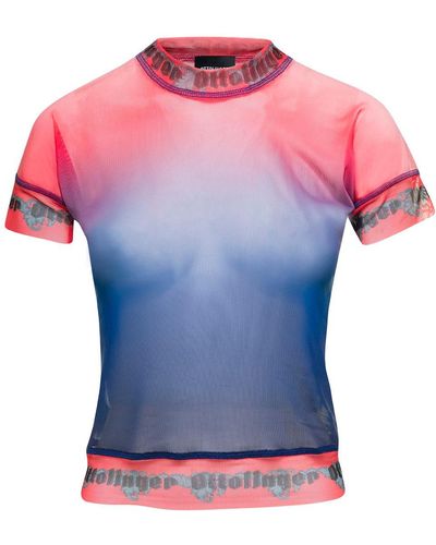 OTTOLINGER Faded T-shirt With Logo Print In Mesh - Pink