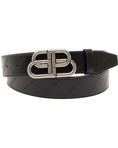 Balenciaga Black Belt With Bb Buckle And All-over Motif In Leather Man