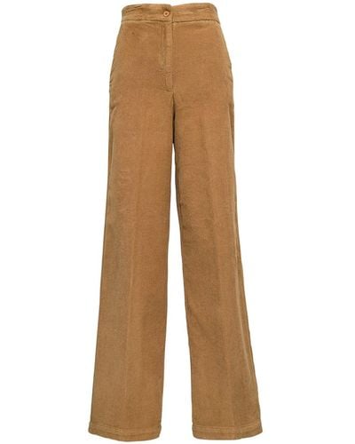 Twin Set Camel-colored Cotton Ribbed Trousers - Natural