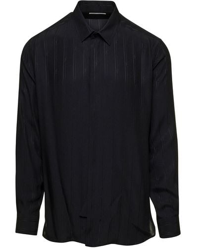 Saint Laurent Shirt With Yves Collar And Cassandre Striped - Blue