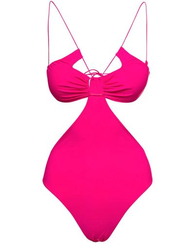 Amazuìn 'sadie' Fuchsia Swimsuit With Cut-out And Spaghetti Straps In Stretch Polyamide - Pink