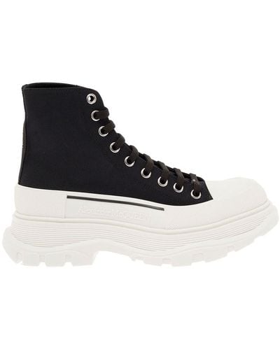 Alexander McQueen 'tread Slick' High Top Sneakers With Oversized Platform In Cotton Woman - White