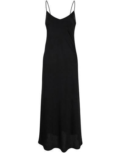 Plain Slip Dress With V Neckline - Black