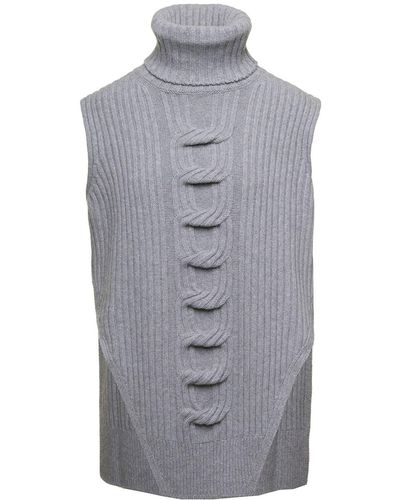 Stella McCartney Cable Knit Sleeveless Jumper In Cashmere And Wool Woman - Grey