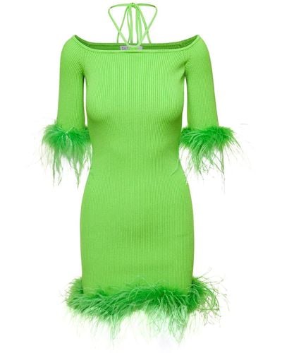 GIUSEPPE DI MORABITO Boat Neck Dress With Feather Detail - Green