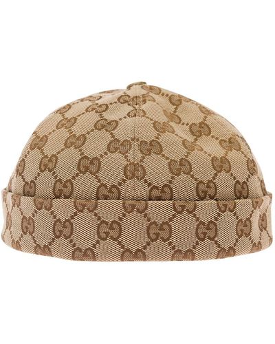 Gucci Beige And Ebony Hat With Metal Logo In gg Canvas Man - Natural