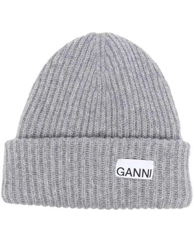 Ganni Logo Wool Beanie - Gray