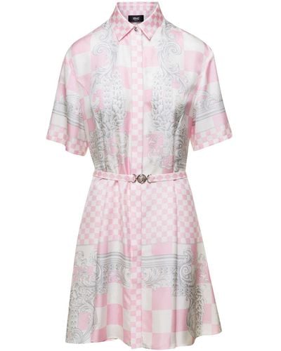 Versace Shirt Dress With All-Over Signature Baroque Print - Pink