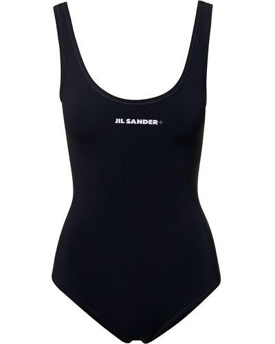 Jil Sander One-piece Swimsuit With Logo On The Chest Woman - Blue