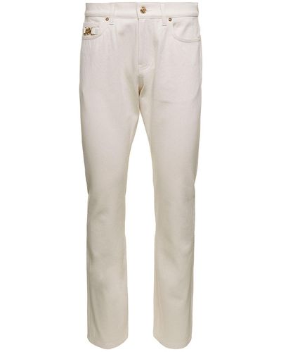 Versace Jeans morbidi con dettaglio medusa in denim di cotone bianco - Neutro