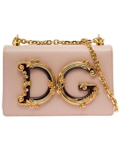 Dolce & Gabbana Barocco Ccrossbody Bag With Chain Shoulder Strap - Natural