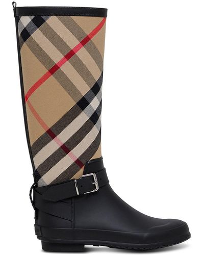 Burberry Black And Rain Boots With House Check Motif In Rubber Woman