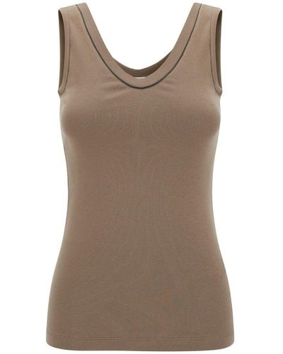 Brunello Cucinelli Rib Tank Top With Monile Detail - Brown