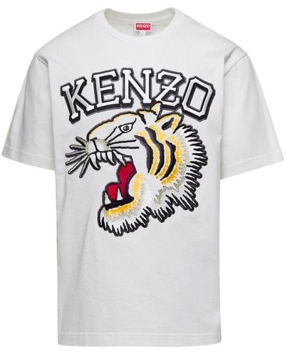 KENZO T-Shirt With Tiger Varsity Embroidery - White