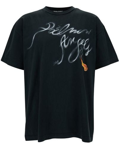 Palm Angels Crewneck T-Shirt With Foggy Logo Print - Black