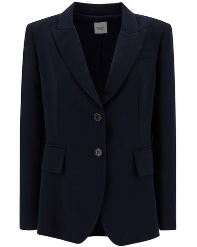 Plain Single-Breasted Jacket With Buttons - Blue