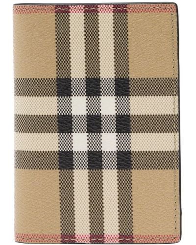 Burberry Bi-Fold Card-Holder With Check Motif - Natural