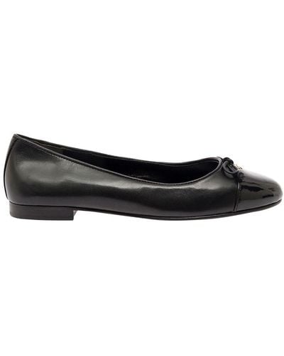 Tory Burch Black Ballet Flats With Bow Detail And Tonal Toe In Leather Woman