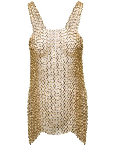 Silvia Gnecchi Tone Mini Dress With Shoulders Straps And Side Spl - Natural