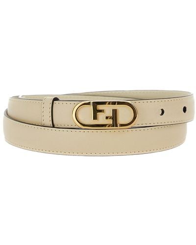 Fendi ' O'Lock' Cream Belt With Stud Buckle - Natural