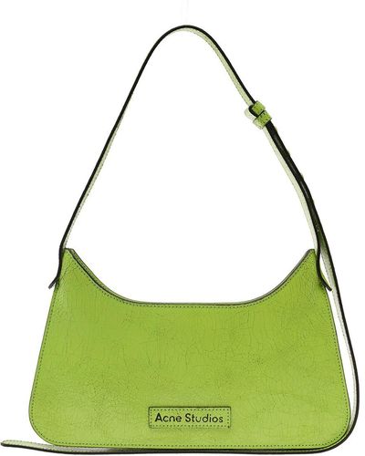 Acne Studios 'platt' Shoulder Bag With 'you Are Beautiful' Detail In Leather - Green