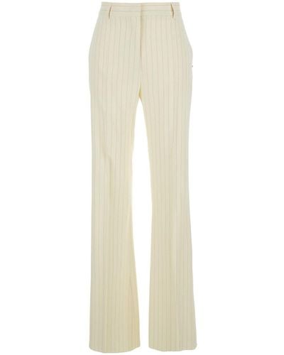 Sportmax Cream Flared Trousers With Pinstripe Motif - Natural