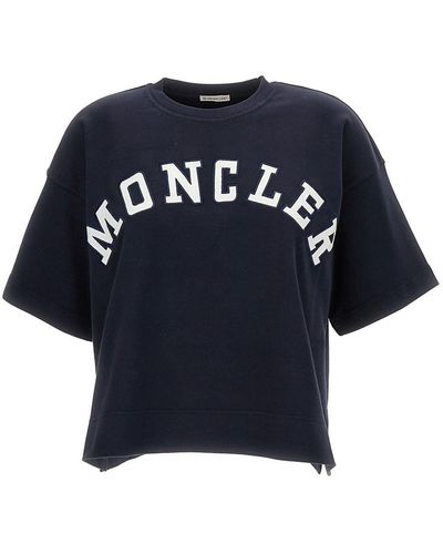 Moncler Logo Print Crew Neck T-Shirt - Blue