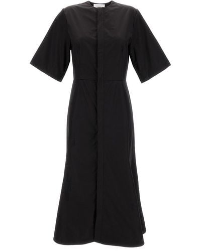 Ami Paris Midi Dress With Short Sleeves And Hidden Tab - Black