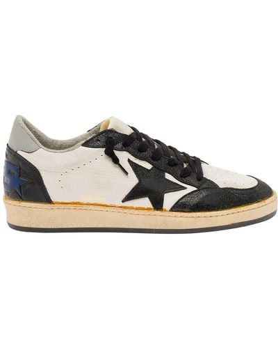 Golden Goose 'ball-star' White And Black Low Top Sneakers With Star Patch In Leather Man - Natural