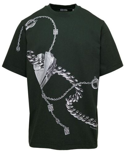 Burberry T-Shirt With Front Print - Green