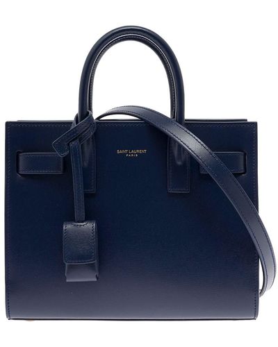 Saint Laurent Woman's Sac De Jour E Leather Handbag With Logo - Blue