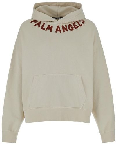 Palm Angels White Hoodie With Logo Lettering In Cotton Man