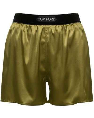 Tom Ford Shorts With Logo In Satin Woman - Green