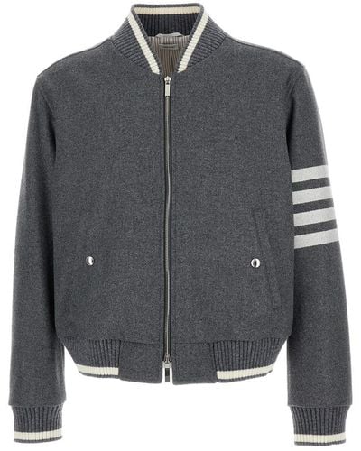 Thom Browne Bomber Jacket With Signature 4Bar Stripe - Gray