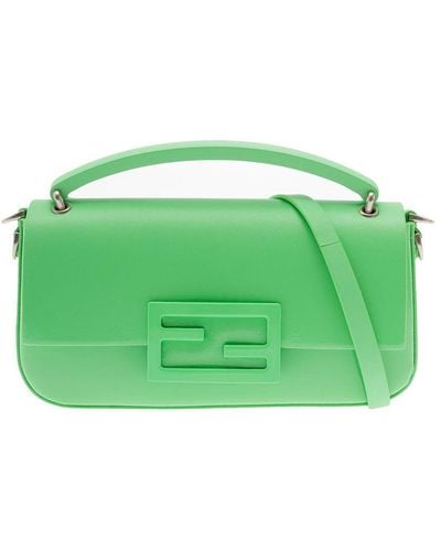 Fendi Baguette Phone Pouch In Leather Woman - Green