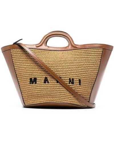 Marni Women Medium Logo Woven Tote Bag - Brown